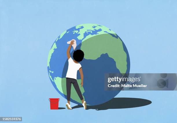 woman cleaning surface of earth - arms up stock illustrations