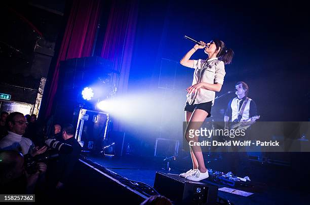 Jennifer Ayache from Superbus performs at L'Olympia on December 11, 2012 in Paris, France.