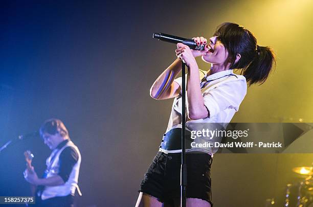 Jennifer Ayache from Superbus performs at L'Olympia on December 11, 2012 in Paris, France.