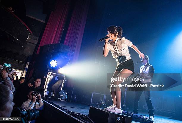 Jennifer Ayache from Superbus performs at L'Olympia on December 11, 2012 in Paris, France.