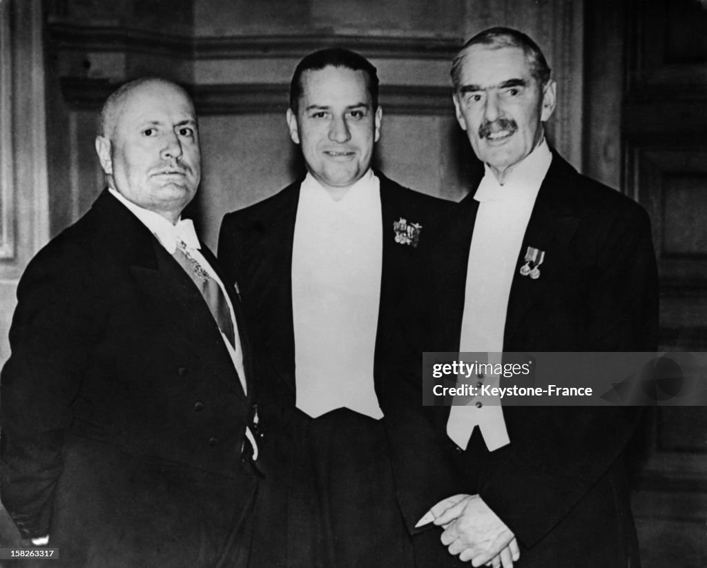 British Prime Minister Neville Chamberlain With Benito Mussolini and Italian Foreign Minister Galeazzo Ciano In Munich