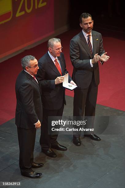 President of Spain's Olympic Committee Alejandro Blanco, International Olympic Committee President Jaques Rogge and Prince Felipe of Spain attend...