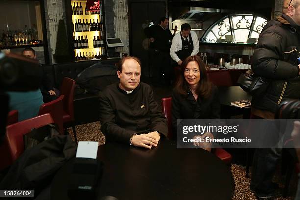 Don Michele Barone, Cinzia Casciarelli attend the Book Launch 'Ora Basta Parlo Io' at Elle Restaurant on December 12, 2012 in Rome, Italy.