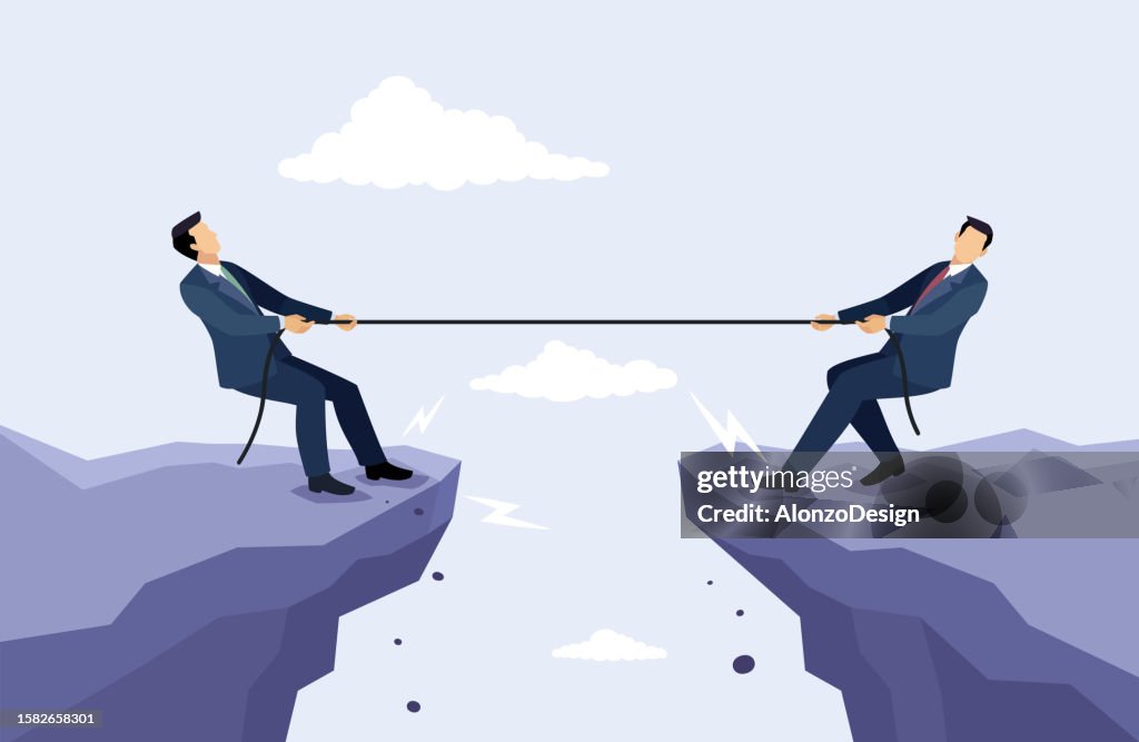 Competitive Rivalry Image Two Businessmen Tug Of War Business Competition Between Two Businessmen ...