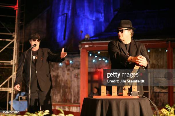 Dan Aykroyd and Jim Belushi as the Blues Brothers open the ceremony for the 20th Anniversary at the House of Blues in Los Angeles, California on...