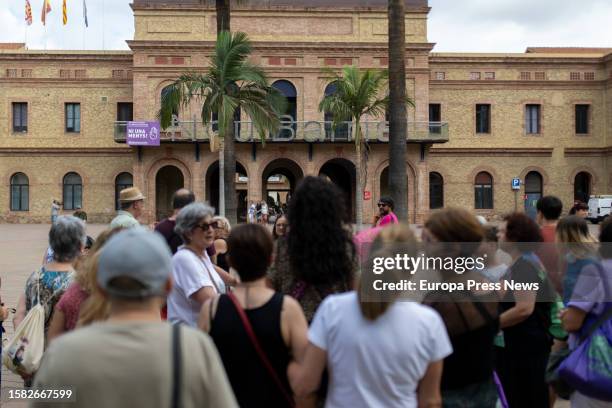 Residents of the Nou Barris district gathered in the Plaza de la Seu in the Nou Barrisa district during a rally for the femicide in the early hours...