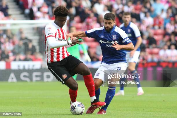 Sunderland's Luis Hemir Semedo takes on Ipswich Town's Sam Morsy during the Sky Bet Championship match between Sunderland and Ipswich Town at the...