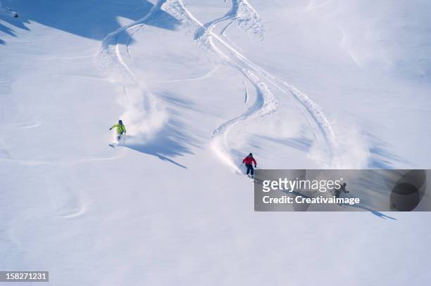 i love skiing in powder snow - skipiste stockfoto's en -beelden