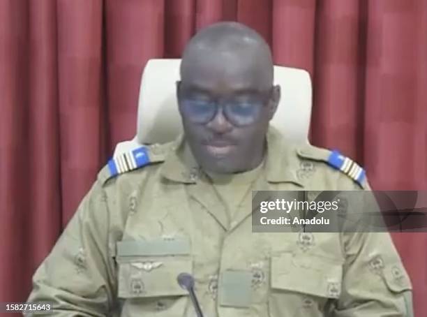 Screen grab captured from a video shows Colonel Amadou Abdramane, a spokesman for the ruling National Council for the Safeguarding of the Country...