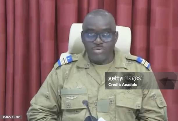 Screen grab captured from a video shows Colonel Amadou Abdramane, a spokesman for the ruling National Council for the Safeguarding of the Country...