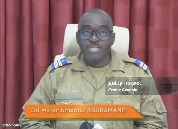 Screen grab captured from a video shows Colonel Amadou Abdramane, a spokesman for the ruling National Council for the Safeguarding of the Country...