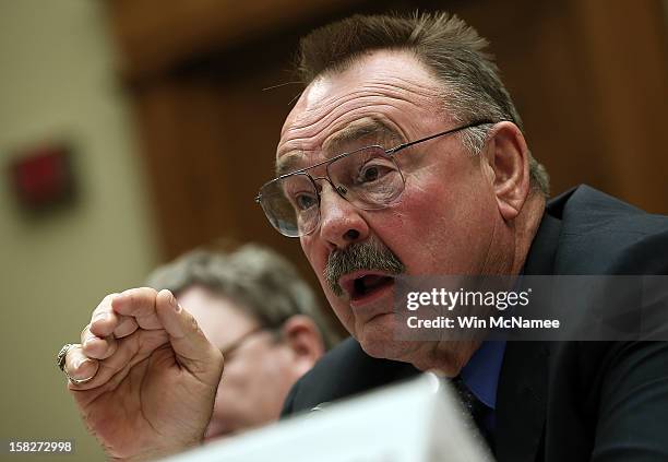 Pro Football Hall of Famer Dick Butkus testifies before the House Oversight and Government Reform Committee on Capitol Hill December 12, 2012 in...