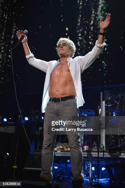 Roger Daltrey of The Who performs at "12-12-12" a concert benefiting The Robin Hood Relief Fund to aid the victims of Hurricane Sandy presented by...