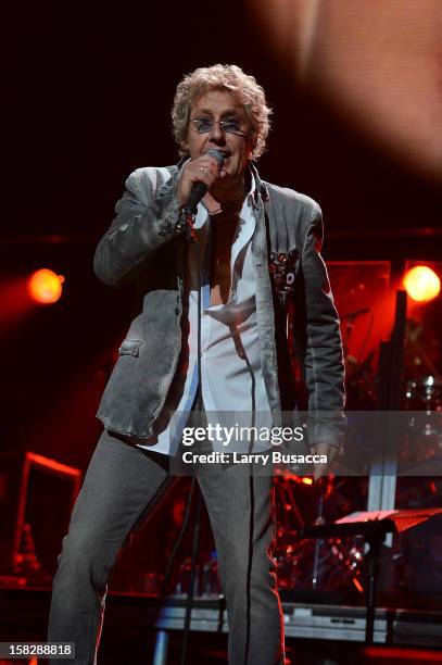 Roger Daltrey of The Who performs at "12-12-12" a concert benefiting The Robin Hood Relief Fund to aid the victims of Hurricane Sandy presented by...