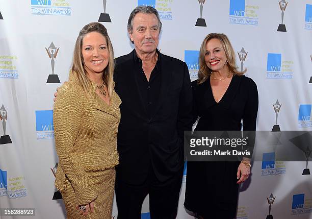 Humanitarian Award Honoree Maria Arena Bell, actors Eric Braeden, and Genie Francis attend the 14th Annual Women's Image Network Awards at Paramount...