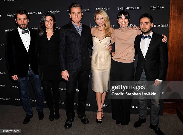 Screenwriter, producer Belen Atienza, actor Ewan McGregor, actress Naomi Watts, Maria Belon, and director J.A. Bayona attend "The Impossible" New...