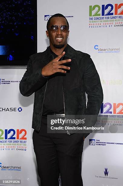 Sean John Combs attends "12-12-12" a concert benefiting The Robin Hood Relief Fund to aid the victims of Hurricane Sandy presented by Clear Channel...