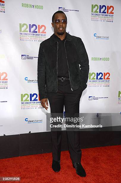 Sean John Combs attends "12-12-12" a concert benefiting The Robin Hood Relief Fund to aid the victims of Hurricane Sandy presented by Clear Channel...