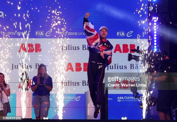 Jake Dennis of Great Britain and Avalanche Andretti Formula E celebrates winning as World Champion of the ABB FIA Formula E Championship - 2023...