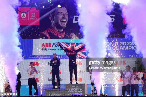 Jake Dennis of Great Britain and Avalanche Andretti Formula E celebrates winning as World Champion of the ABB FIA Formula E Championship - 2023...