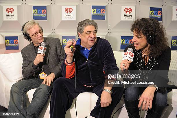 Radio personalities Jim Kerr and Maria Milito interview Vincent Pastore Zandt at "12-12-12" a concert benefiting The Robin Hood Relief Fund to aid...