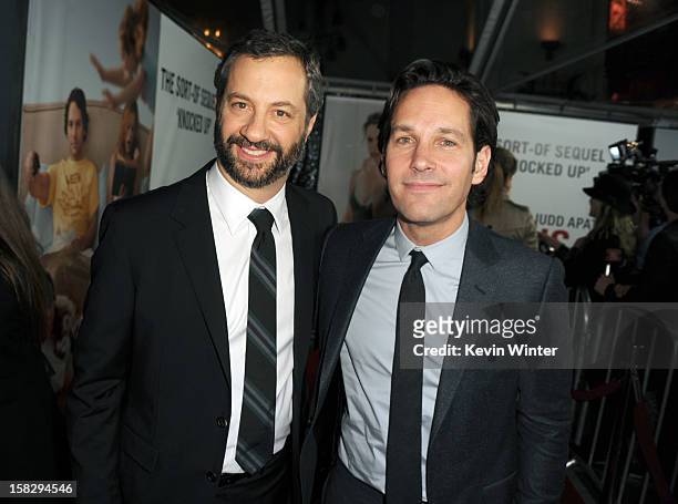 Director Judd Apatow and actor Paul Rudd attend the Premiere Of Universal Pictures' "This Is 40" at Grauman's Chinese Theatre on December 12, 2012 in...