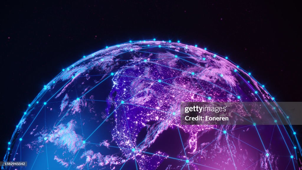 Earth view from space with Global Communication Network