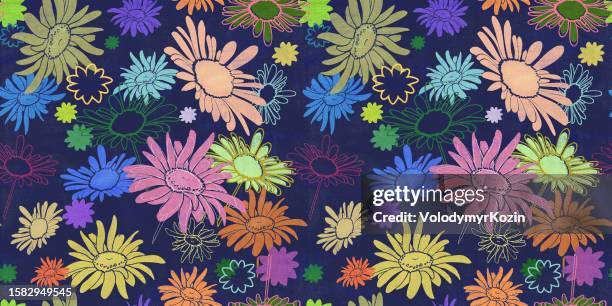 multi-colored flowers in the thumbnail style varying degrees of elaboration - calendula flower stock illustrations