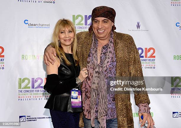 Maureen Van Zandt and Steven Van Zandt, attend "12-12-12" a concert benefiting The Robin Hood Relief Fund to aid the victims of Hurricane Sandy...