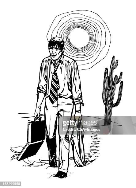 man walking through desert - one mid adult man only stock illustrations