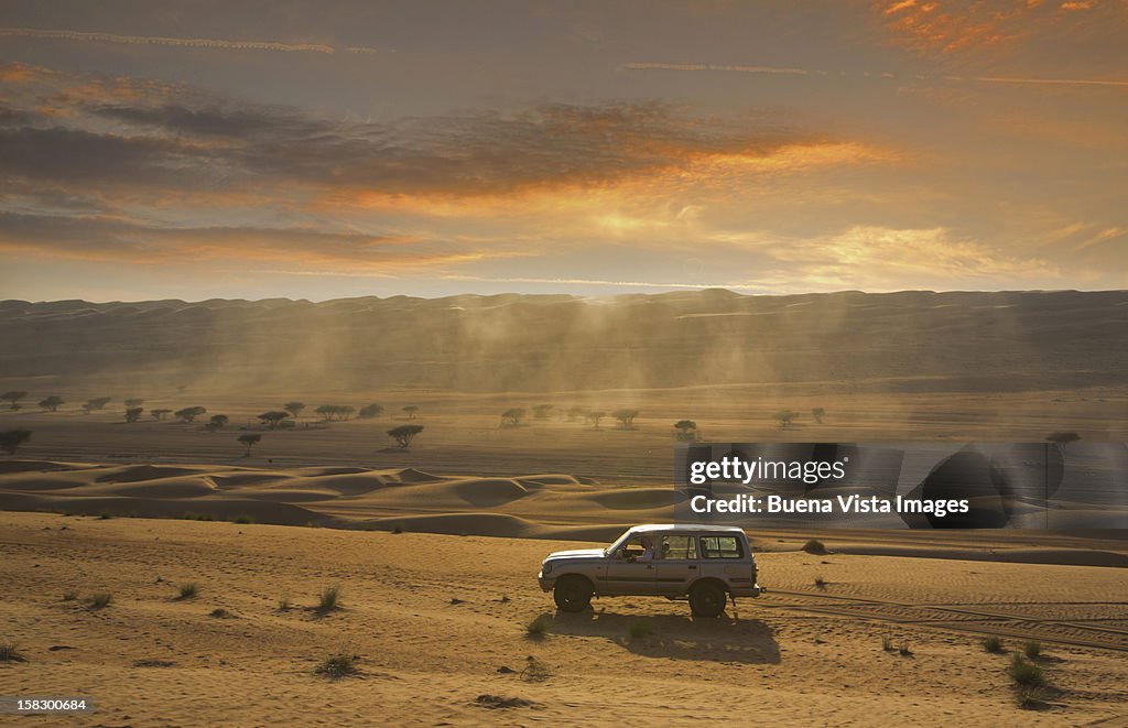 Four wheel driving in a desert