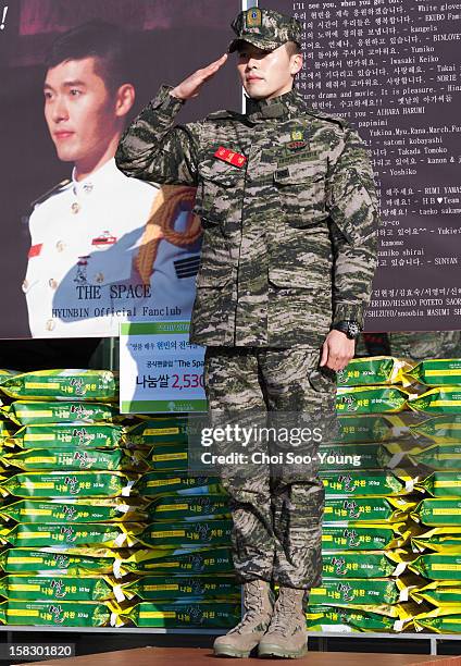 Hyun Bin is seen after being discharged from the military service at Headquarters Marine Corps on December 6, 2012 in Gyeonggi-do, South Korea.