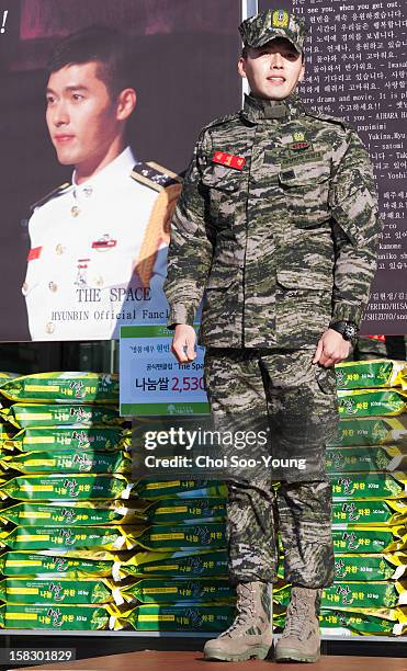 Hyun Bin is seen after being discharged from the military service at Headquarters Marine Corps on December 6, 2012 in Gyeonggi-do, South Korea.