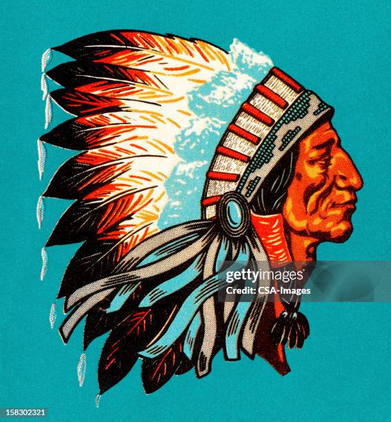 american indian chief profile - headdress 幅插畫檔、美工圖案、卡通及圖標