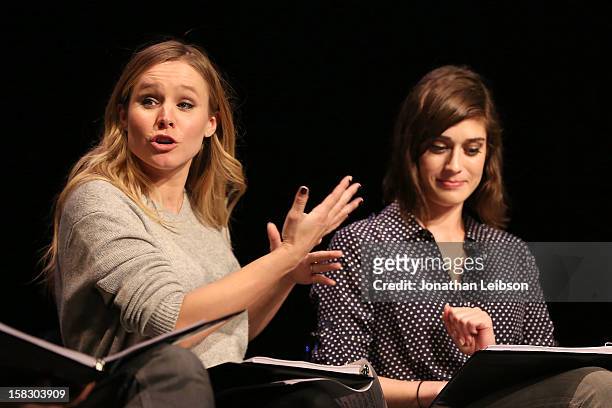 Kristen Bell and Lizzy Caplan attend The Sundance Institute Feature Film Program Screenplay Reading Of "Life Partners" by lab fellows Susana Fogel...