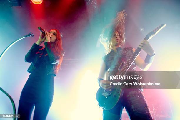 Simone Simons and Mark Jansen of Epica performs at the Corporation on December 12, 2012 in Sheffield, England.