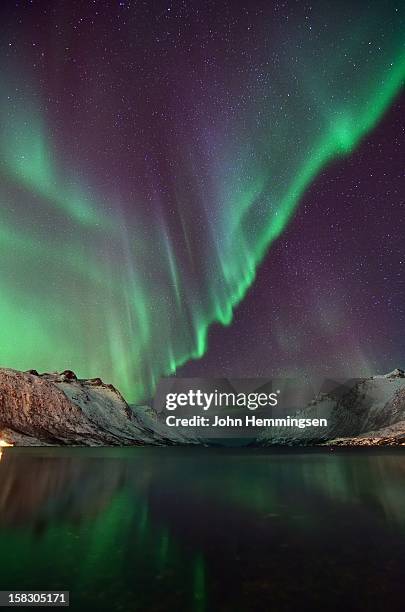 winternight in ersfjordbotn - tromso stock pictures, royalty-free photos & images