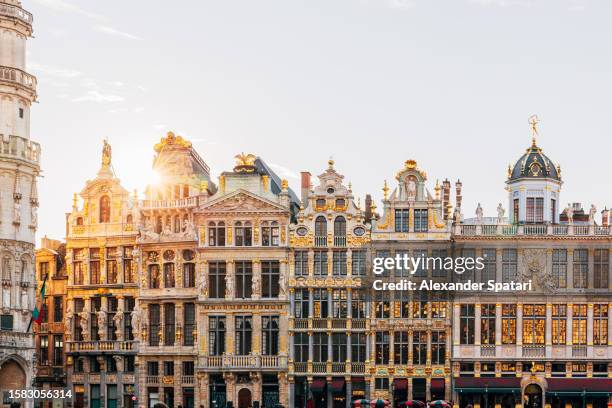 grand place square on a sunny day, brussels, belgium - wonderlust stockfoto's en -beelden