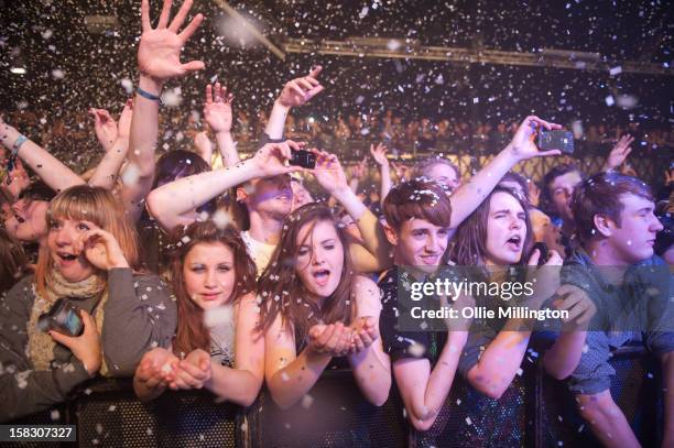 The crowd watch on as Enter Shikari Perform onstage during a day of the 5th UK leg of their A Flash Flood of Colour World Tour called A Flash Flood...