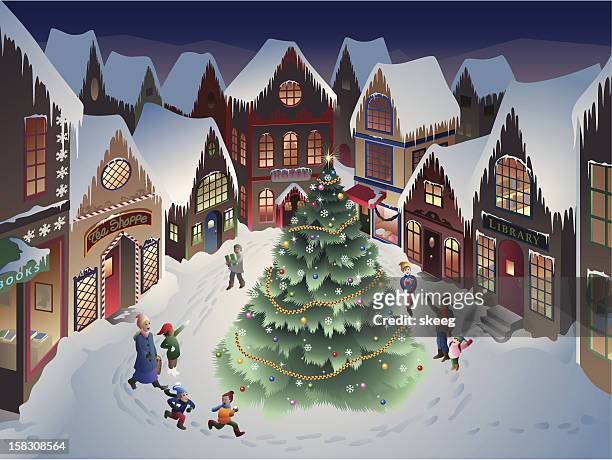 illustrazioni stock, clip art, cartoni animati e icone di tendenza di christmas village - village