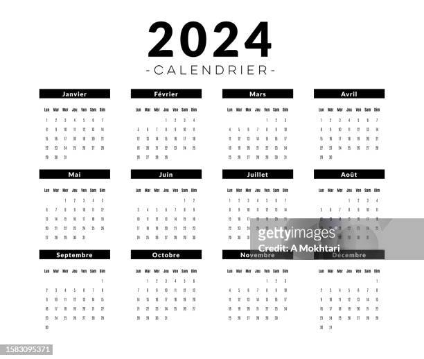 2024 calendar in french language. - sunday calendar stock illustrations