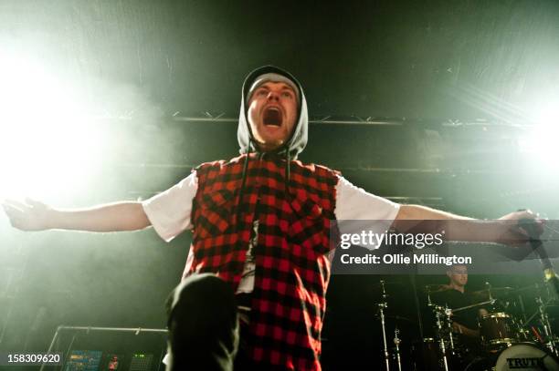 Roughton "Rou" Reynolds of Enter Shikari Performs onstage during a day of the 5th UK leg of their A Flash Flood of Colour World Tour called A Flash...