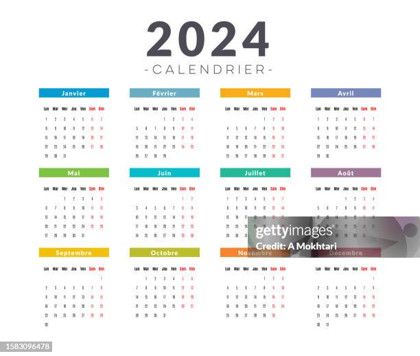 2024 calendar in french language. - table numbers stock illustrations