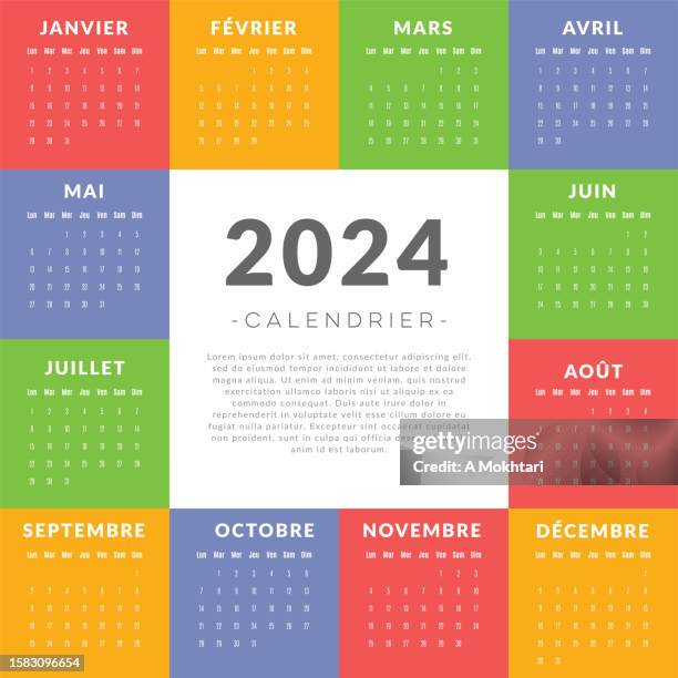 stockillustraties, clipart, cartoons en iconen met 2024 calendar in french language. - maandelijkse gebeurtenis