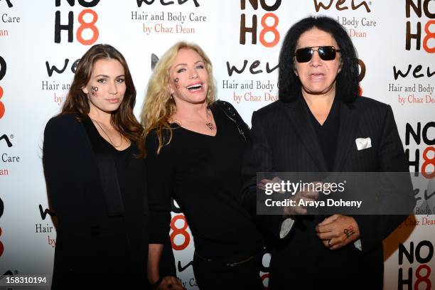 Sophie Simmons, Shannon Tweed and Gene Simmons arrive at the NOH8?s 4th Anniversary celebration at Avalon on December 12, 2012 in Hollywood,...