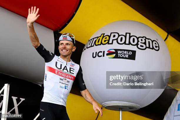 Rafał Majka of Poland and UAE Team Emirates celebrates at podium as stage winner during the 80th Tour de Pologne 2023, Stage 3 a 162.3km stage from...