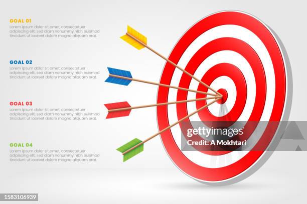 ilustrações de stock, clip art, desenhos animados e ícones de target with arrows. - alvo de dardo
