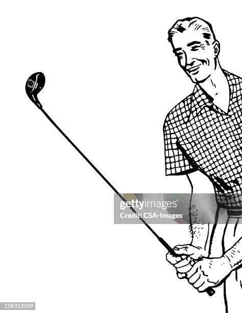 lächelnder mann golf - mature men stock-grafiken, -clipart, -cartoons und -symbole