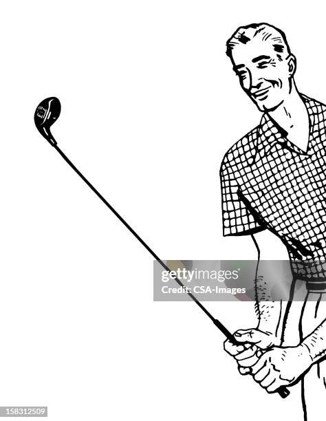 bildbanksillustrationer, clip art samt tecknat material och ikoner med smiling man golfing - medelålders män