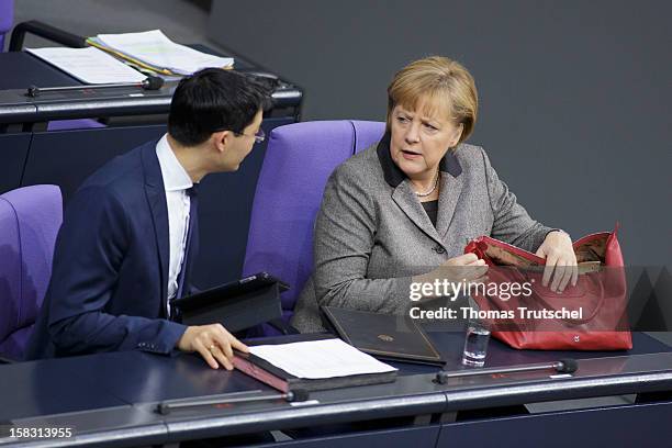 German Chancellor Angela Merkel and German Economy Minister and Vice Chancellor Philipp Roesler are pictured at Reichstag, the seat of the German...